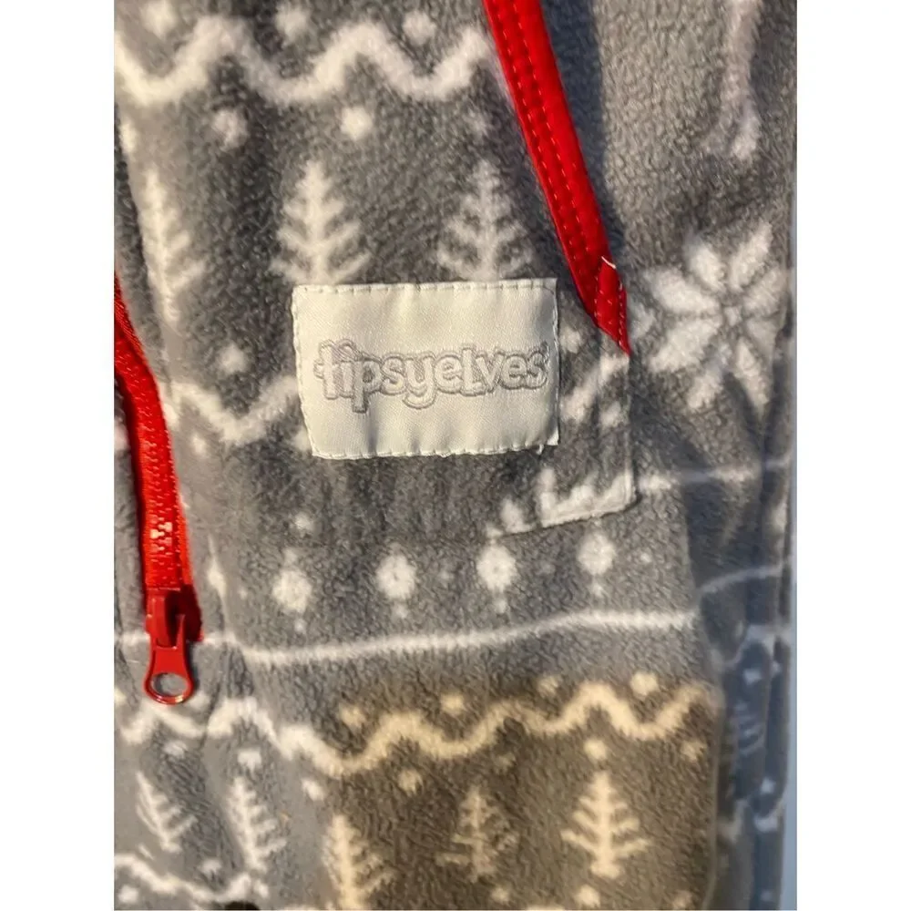 Tipsy elves, unisex, fair isle, gray moose, jumpsuit, pajamas with hood,s/small